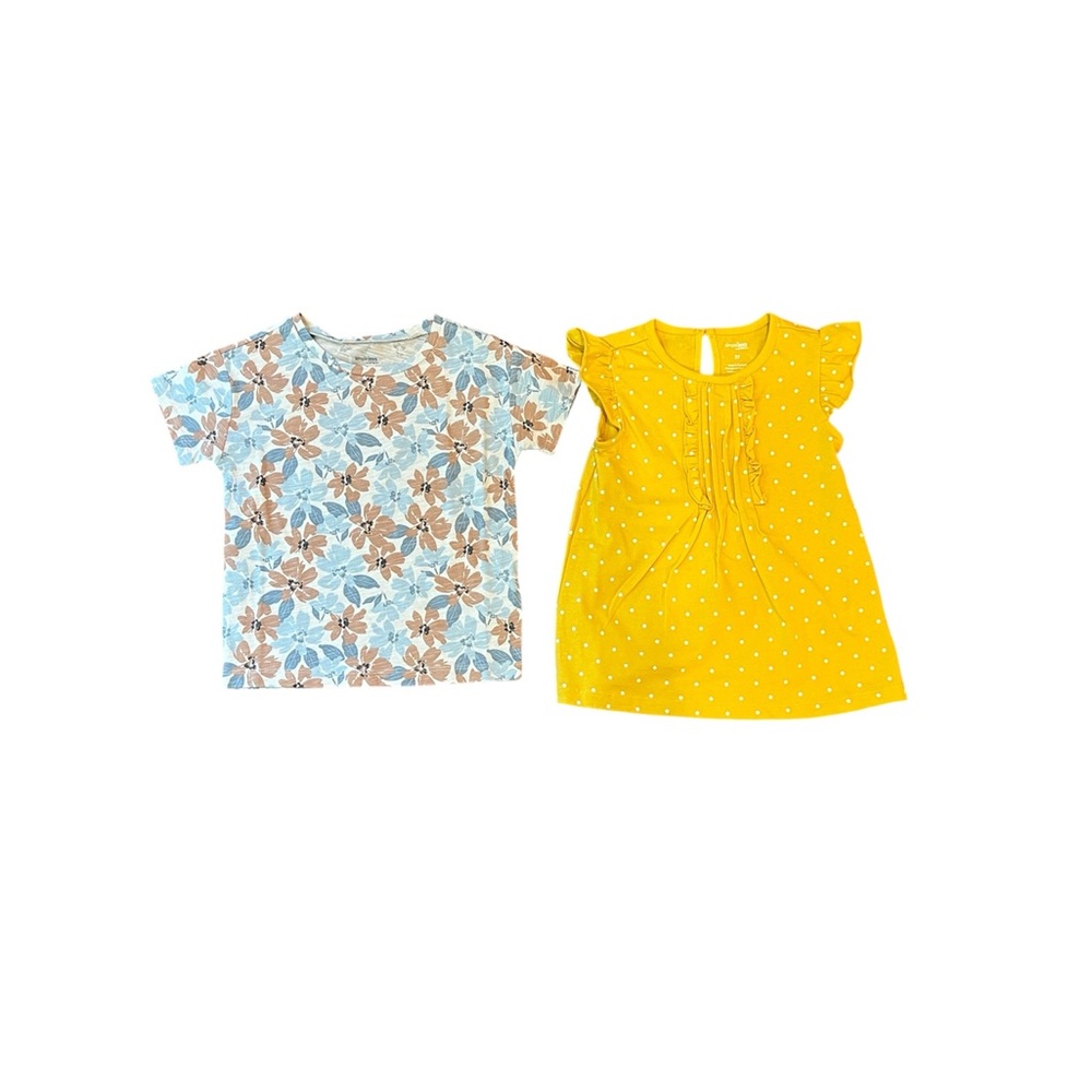 Set of Two Shirts - Floral and Yellow Polka Dot 3T